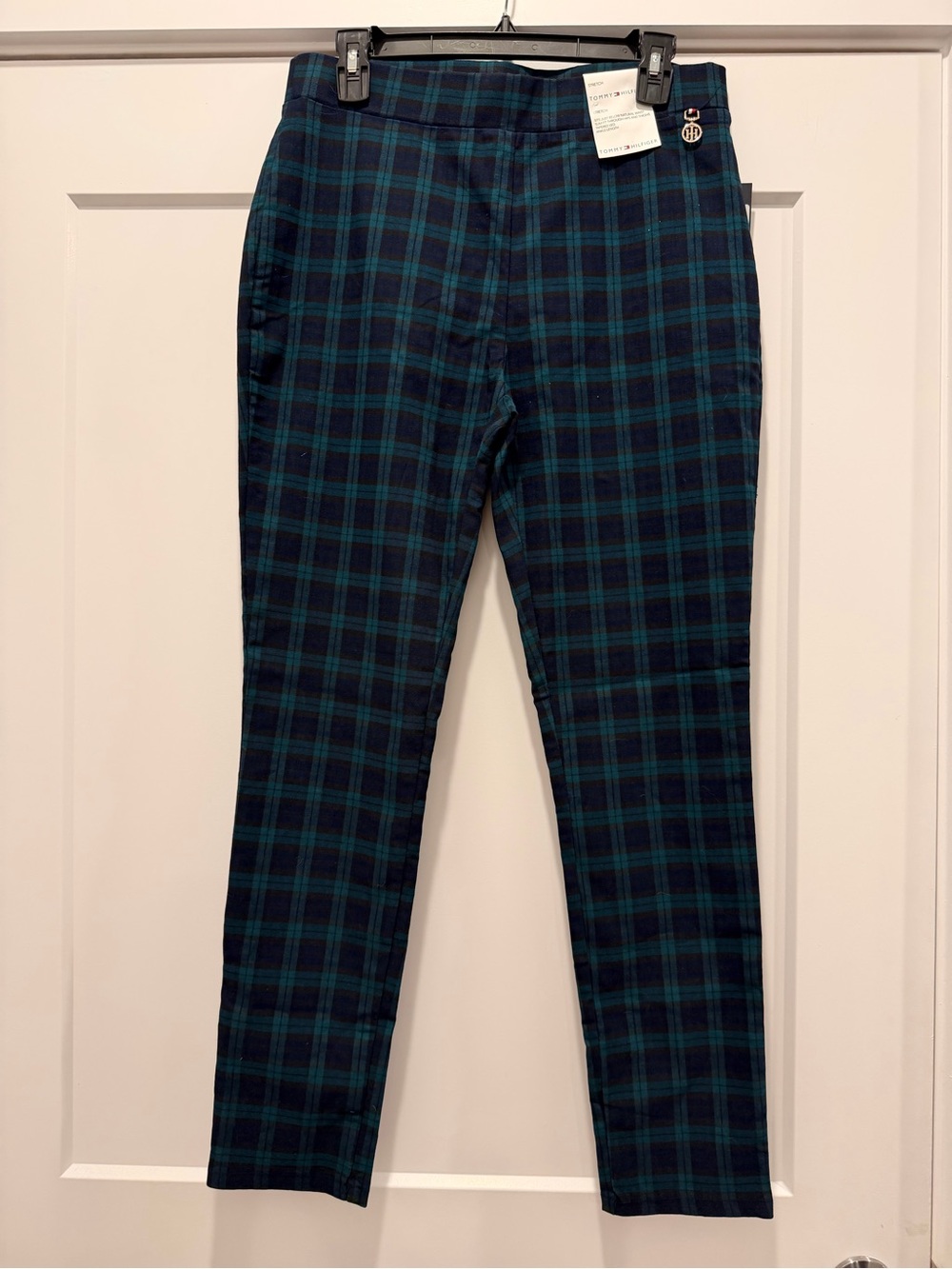 Tommy Hilfiger Green and Navy Plaid Slim Fit Chinos